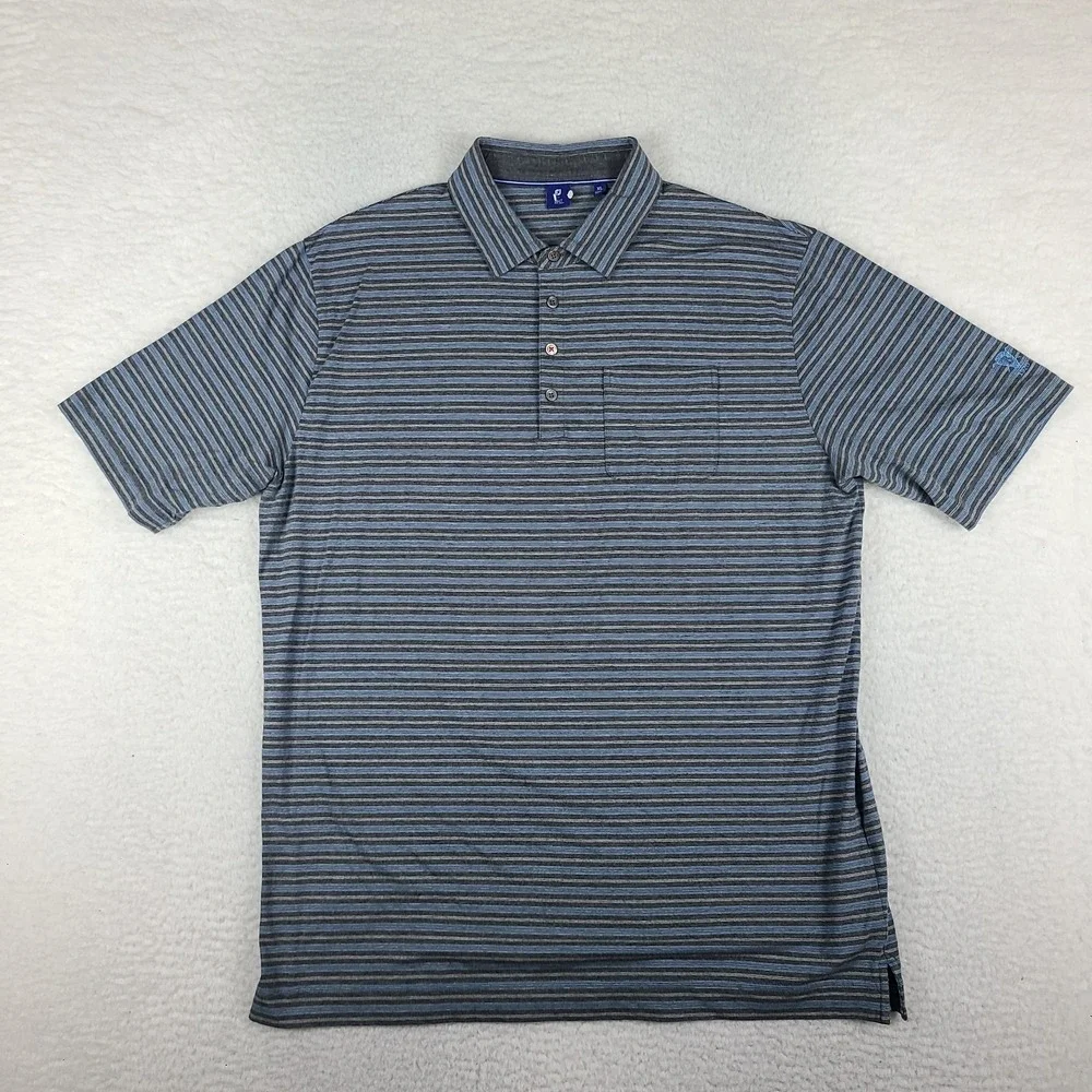 Foot Joy Polo Shirt Mens XL Gray Blue Striped Performance FJ 1857 Supima Cotton